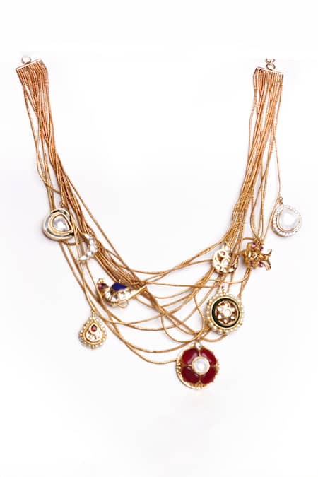 Vasundhara Gold Plated Rhodium Layered Necklace Online at Aza Fashions Vasundhara_Gold Plated Rhodium Layered Necklace_Online_at_Aza_Fashions