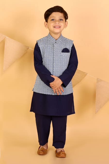 LIL DRAMA Geometric Print Bundi Kurta Set 