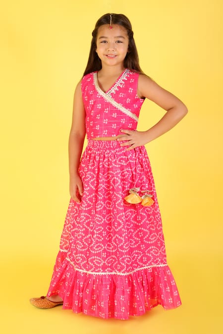 LIL DRAMA Bandhani Print Frill Lehenga With Blouse 