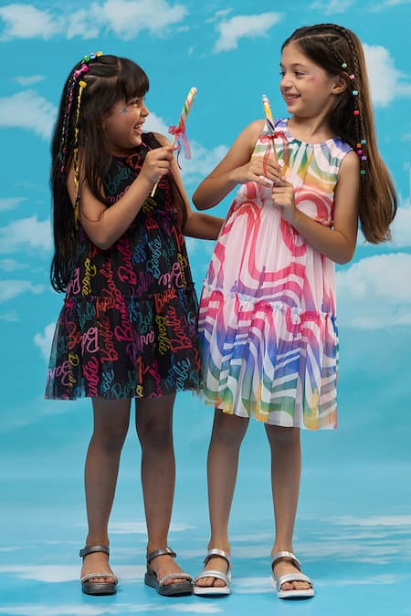 Lil Drama White Polyester Multicolour Abstract Printed Tiered Dress at Aza Fashions Lil Drama_White Polyester Multicolour Abstract Printed Tiered Dress _at_Aza_Fashions