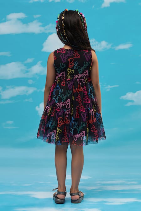 Lil Drama Black Tiered Dress with Barbie Print 