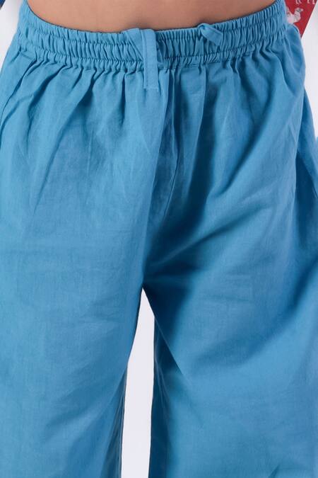 Lil Drama Blue Cotton Embroidery, Gota Patti Floral Print Kurta Set at Aza Fashions Lil Drama_Blue Cotton Embroidery, Gota Patti Floral Print Kurta Set _at_Aza_Fashions