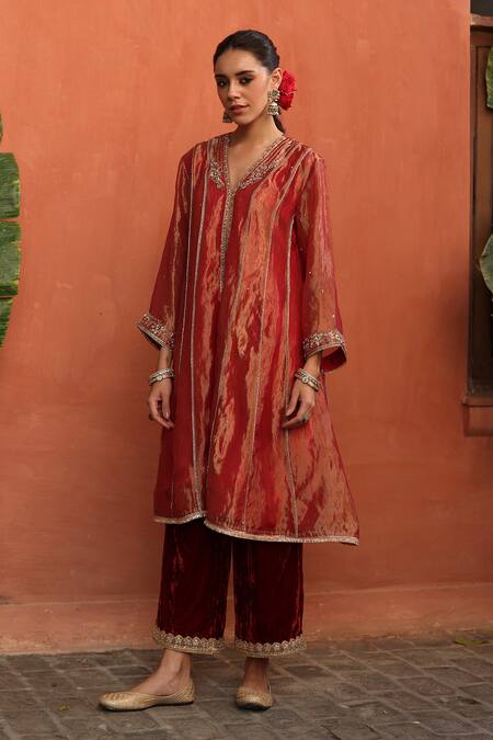 Buy Begum Orange Tissue, Satin, Velvet Sequins, Designer Embroidered Anarkali Pant Set Online at Aza Fashions Buy_Begum_Orange Tissue, Satin, Velvet Sequins, Designer Embroidered Anarkali Pant Set _Online_at_Aza_Fashions