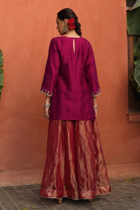 Begum Embellished Magenta Kurta Sharara Set 