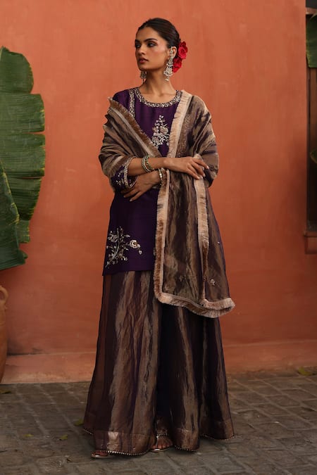 Begum Purple Embellished Kurta Sharara Set 