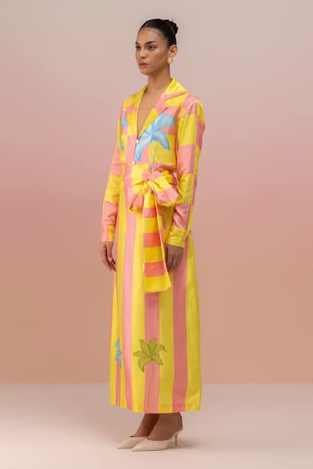 Buy Therealb Yellow Viscose Heavy Satin Printed Checkered Collar Floral Shirt And Skirt Set Online at Aza Fashions Buy_Therealb_Yellow Viscose Heavy Satin Printed Checkered Collar Floral Shirt And Skirt Set _Online_at_Aza_Fashions