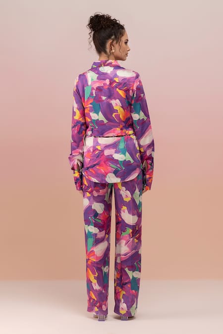 Shop Therealb Multi Color Satin Printed Abstract Collar Multicolor Shirt And Pant Set at Aza Fashions Shop_Therealb_Multi Color Satin Printed Abstract Collar Multicolor Shirt And Pant Set _at_Aza_Fashions