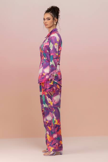 Buy Therealb Multi Color Satin Printed Abstract Collar Multicolor Shirt And Pant Set Online at Aza Fashions Buy_Therealb_Multi Color Satin Printed Abstract Collar Multicolor Shirt And Pant Set _Online_at_Aza_Fashions