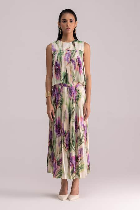 TheRealB Multicolor Botanical Print Top & Skirt Set 