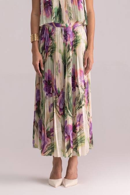 Therealb Multi Color Satin Round Neck Multicolor Botanical Print Top And Skirt Set Online at Aza Fashions Therealb_Multi Color Satin Round Neck Multicolor Botanical Print Top And Skirt Set _Online_at_Aza_Fashions