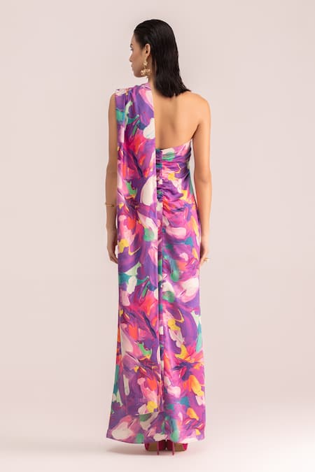 Shop Therealb Multi Color Satin Printed Abstract Asymmetric Multicolor Maxi Dress at Aza Fashions Shop_Therealb_Multi Color Satin Printed Abstract Asymmetric Multicolor Maxi Dress _at_Aza_Fashions