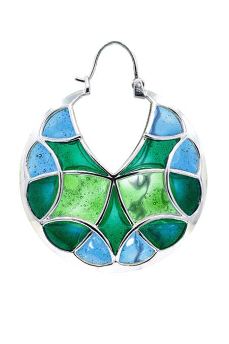 Buy_Manner_Blue Enamel Embellished Silver Hoops _Online_at_Aza_Fashions