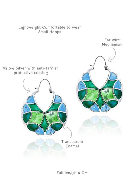 Manner_Blue Enamel Embellished Silver Hoops _at_Aza_Fashions