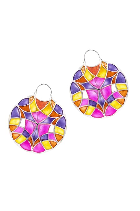 Shop Manner Purple Polychrome Enamel Hoops at Aza Fashions Shop_Manner_Purple Polychrome Enamel Hoops _at_Aza_Fashions