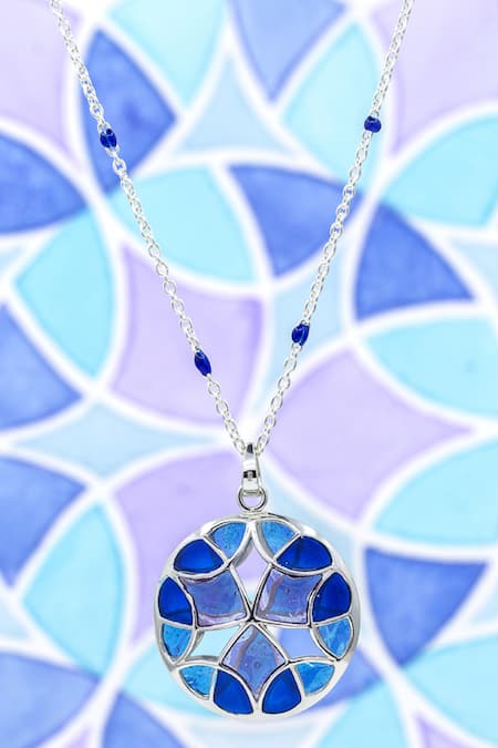 Buy_Manner_Blue And Purple Enamel Pendant Necklace _Online_at_Aza_Fashions