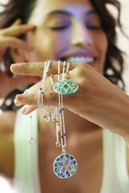 Shop_Manner_Blue And Purple Enamel Pendant Necklace _Online_at_Aza_Fashions