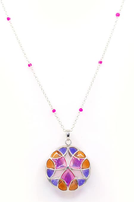 Shop Manner Purple Embellished Pendant Necklace With Enamel at Aza Fashions Shop_Manner_Purple Embellished Pendant Necklace With Enamel _at_Aza_Fashions