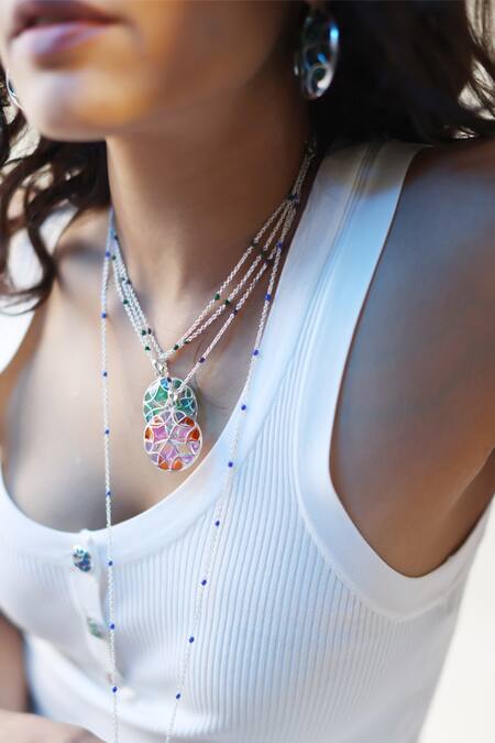 Buy Manner Purple Embellished Pendant Necklace With Enamel Online at Aza Fashions Buy_Manner_Purple Embellished Pendant Necklace With Enamel _Online_at_Aza_Fashions