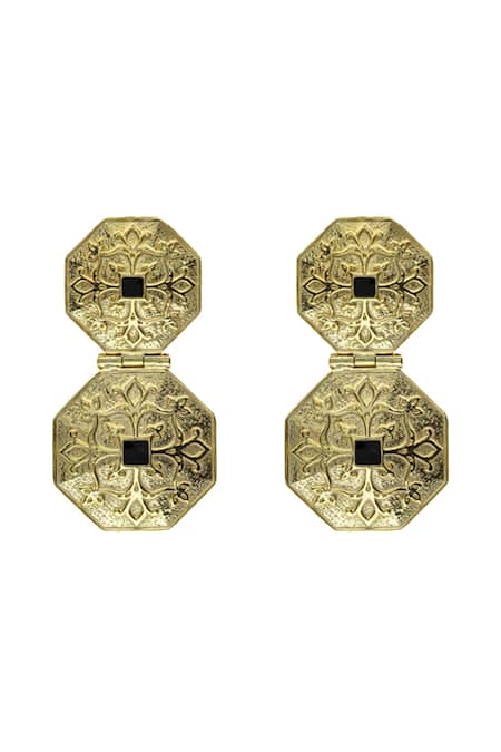 Manner Gold Plated 925 Silver Carved Earrings 