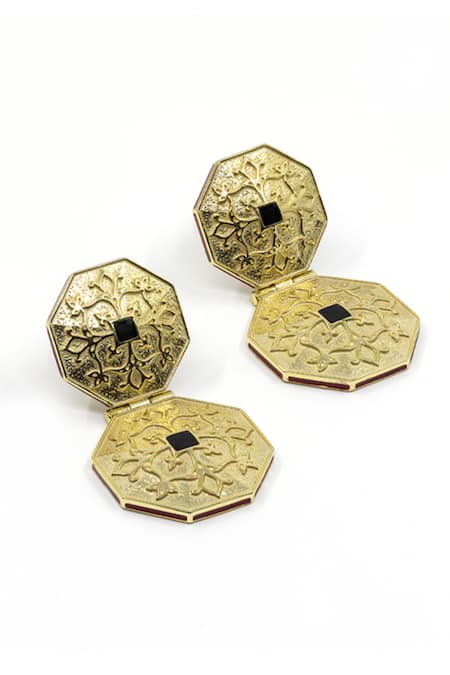 Shop Manner Gold Plated 925 Silver Carved Earrings at Aza Fashions Shop_Manner_Gold Plated 925 Silver Carved Earrings _at_Aza_Fashions