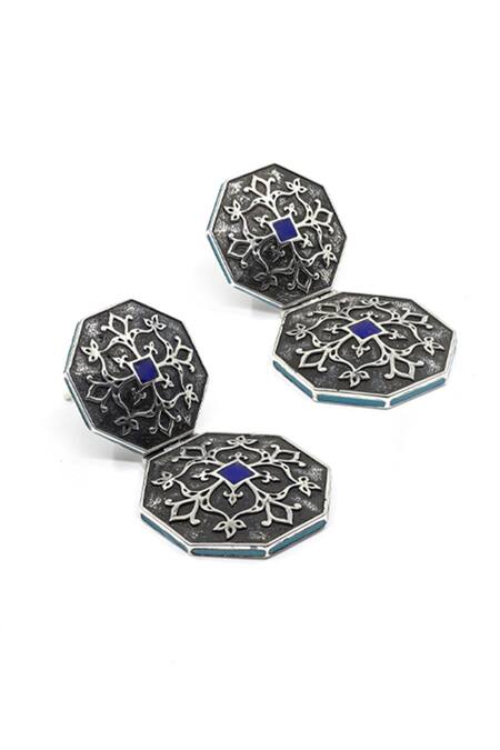Manner Silver Plated Carved Enamelled Earrings Online at Aza Fashions Manner_Silver Plated Carved Enamelled Earrings _Online_at_Aza_Fashions