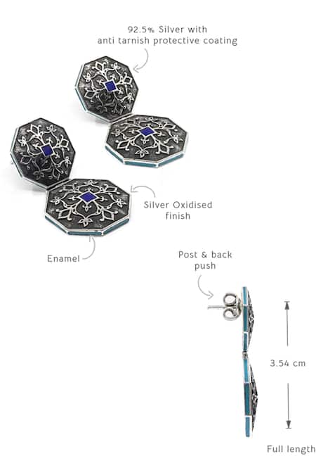 Shop Manner Silver Plated Carved Enamelled Earrings Online at Aza Fashions Shop_Manner_Silver Plated Carved Enamelled Earrings _Online_at_Aza_Fashions