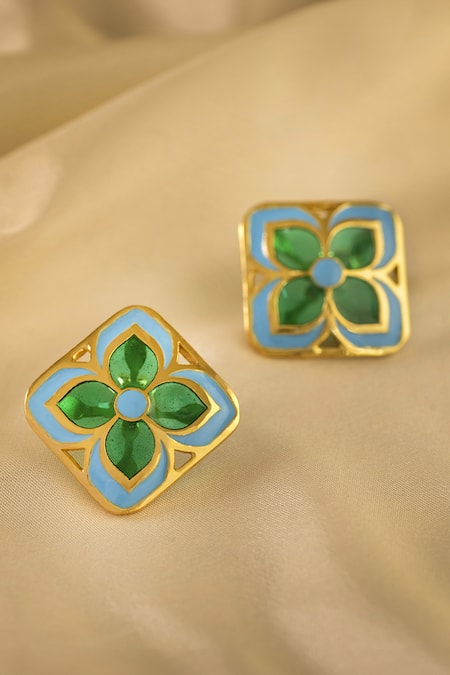 Manner Chameli Enamelled Stud Earrings 