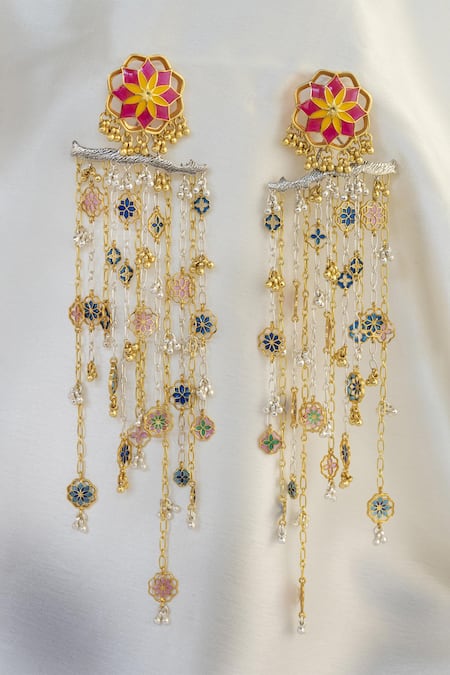 Manner Gulbaari Enamelled Gul Embellished Chain Earrings 