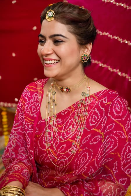 Shop Manner Multi Color Layered Enamelled Gul Necklace at Aza Fashions Shop_Manner_Multi Color Layered Enamelled Gul Necklace _at_Aza_Fashions