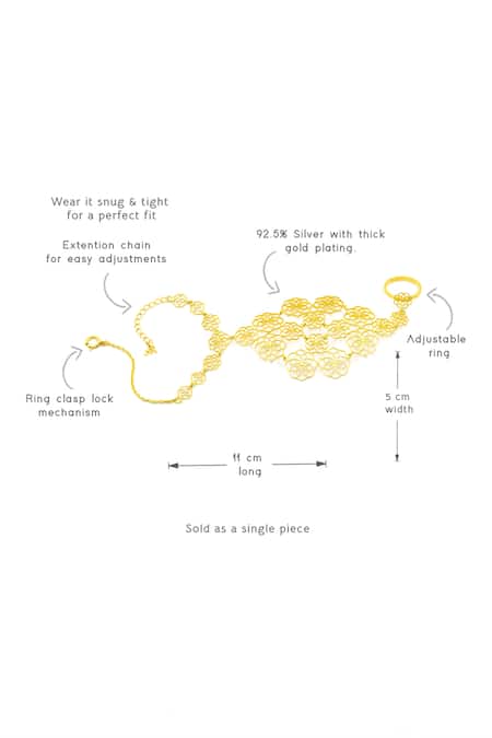 Manner_Gold Plated Zari Enamelled Gul Haathphool _Online_at_Aza_Fashions