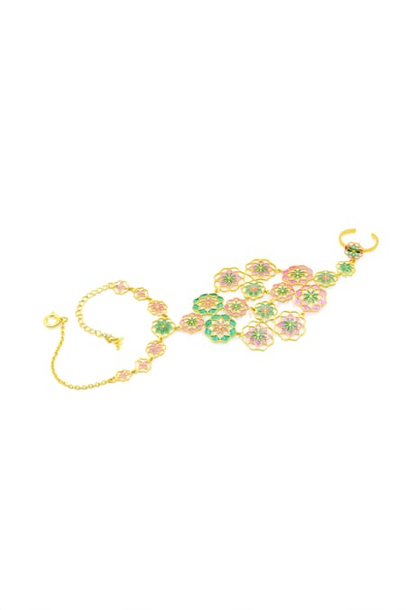 Manner Enamelled Floral Haathphool Bracelet 