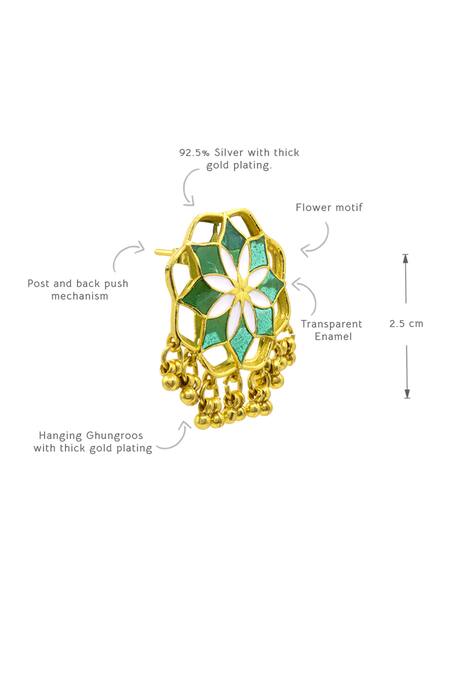 Buy Manner Green Tassels Kumud Bloom Enamelled Stud Earrings Online at Aza Fashions Buy_Manner_Green Tassels Kumud Bloom Enamelled Stud Earrings _Online_at_Aza_Fashions