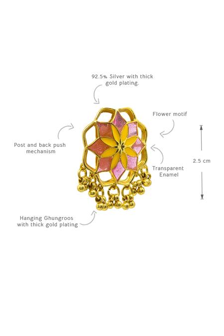 Manner_Pink Embroidery Kumud Blossom Enamelled Stud Earrings _Online_at_Aza_Fashions