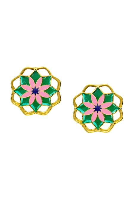 Manner Floral Enamel Stud Earrings 