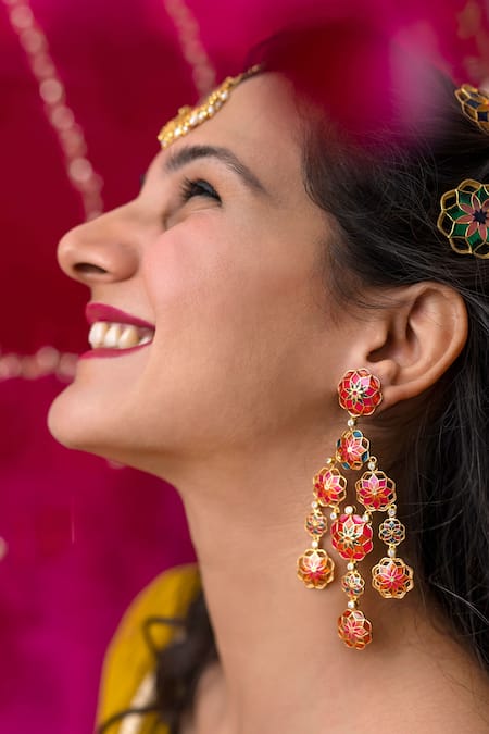 Manner Phool Enamelled Dangler Earrings 