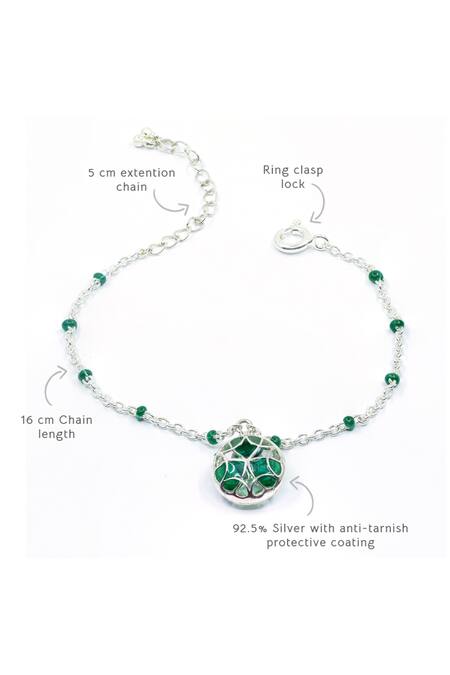 Manner_Green Beads Floral Charm Enamelled Bracelet _Online_at_Aza_Fashions
