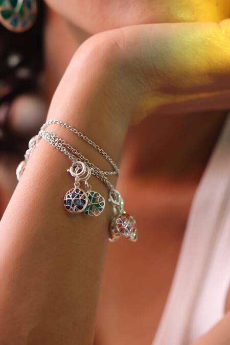 Buy_Manner_Green Beads Floral Charm Enamelled Bracelet _Online_at_Aza_Fashions