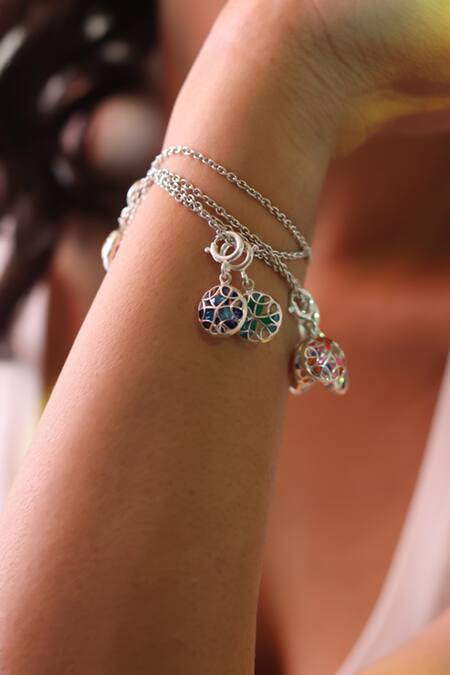 Buy_Manner_Multi Color Beads, Embroidery Floral Ball Charm Enamelled Bracelet _Online_at_Aza_Fashions