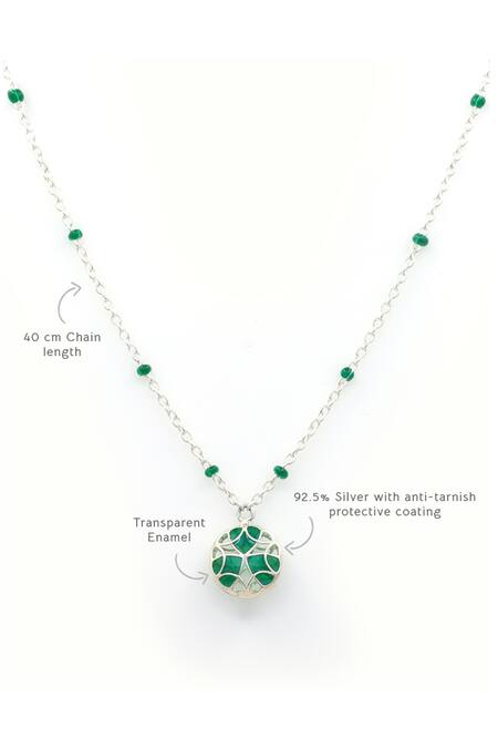 Manner_Green Beads, Embroidery Floral Ball Charm Pendant Necklace _Online_at_Aza_Fashions