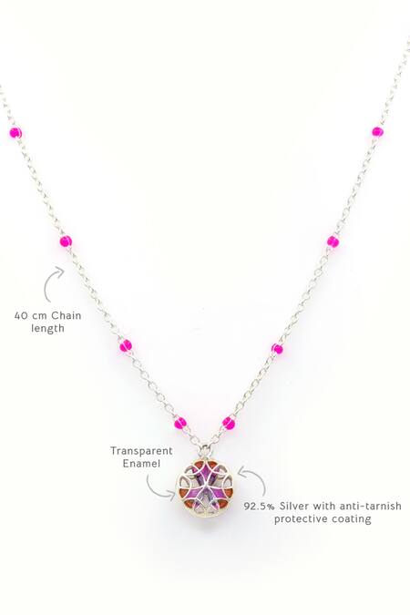 Manner_Purple Floral Enamelled Pendant Necklace _Online_at_Aza_Fashions
