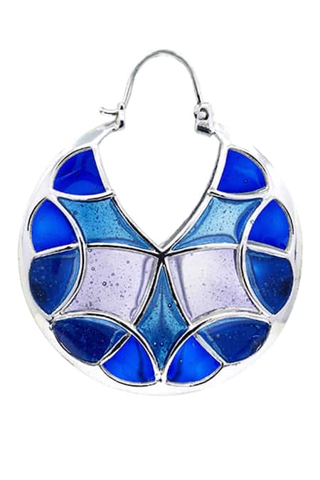 Manner Gradient Blue Enamelled Hoop Earrings 
