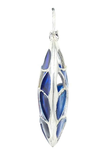 Manner_Blue Crystals Gradient Enamelled Hoop Earrings _Online_at_Aza_Fashions