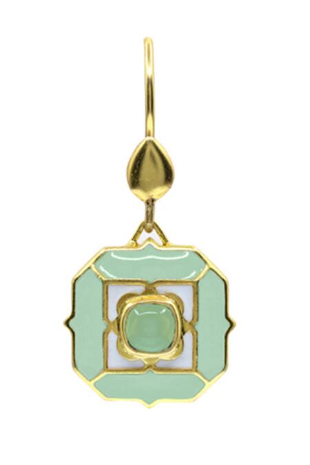 Buy_Manner_Green Stones, Cut Work Sea Breeze Calcedony Earrings _Online_at_Aza_Fashions