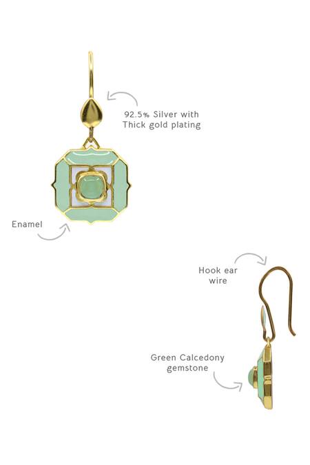 Manner_Green Stones, Cut Work Sea Breeze Calcedony Earrings _at_Aza_Fashions