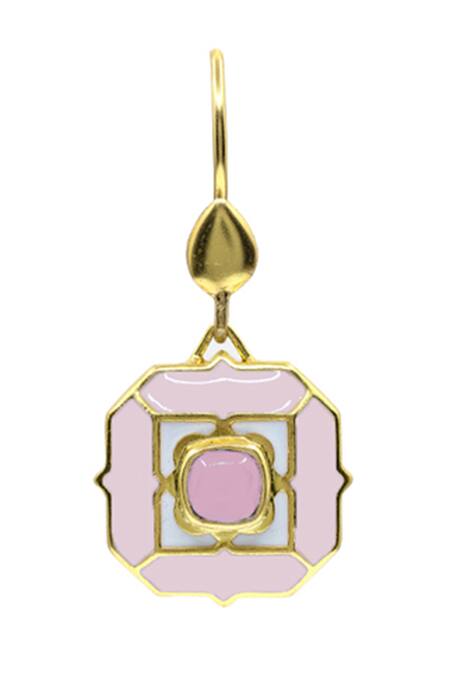 Manner_Pink Stones Geometric Rose Quartz Dangle Earrings _Online_at_Aza_Fashions