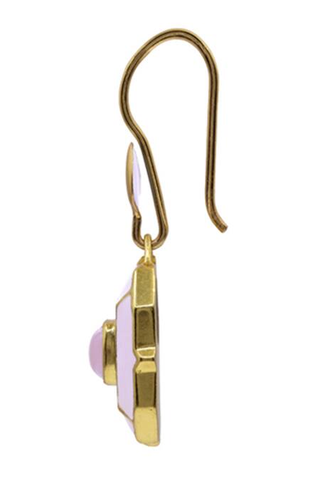 Buy_Manner_Pink Stones Geometric Rose Quartz Dangle Earrings _Online_at_Aza_Fashions