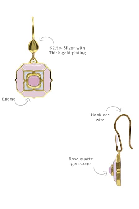 Shop_Manner_Pink Stones Geometric Rose Quartz Dangle Earrings _Online_at_Aza_Fashions