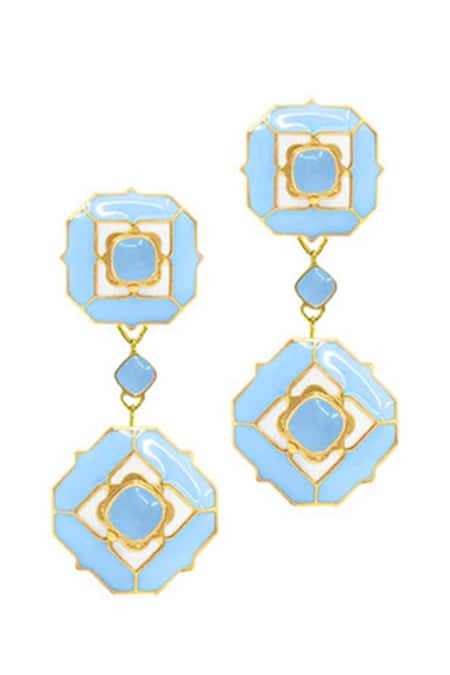 Manner Gold Plated Blue Calcedony Dangler Earrings 