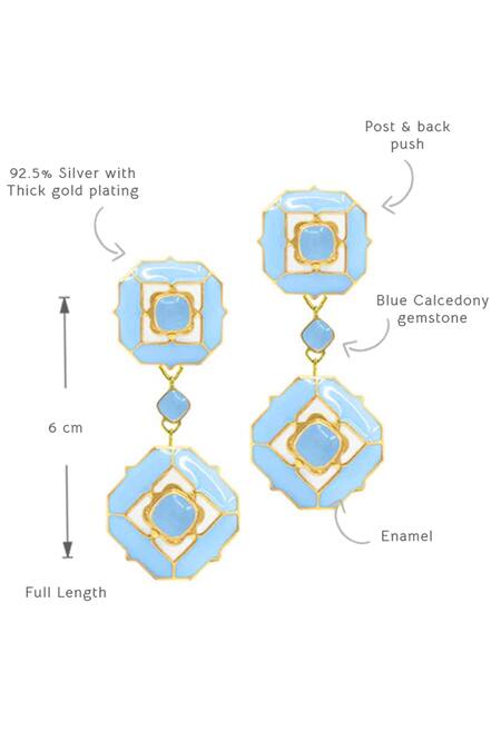 Manner_Blue Stones Gold Plated Calcedony Dangler Earrings _Online_at_Aza_Fashions