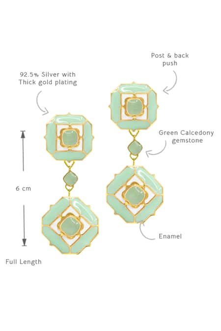 Manner Geometric Green Calcedony Dangler Earrings 